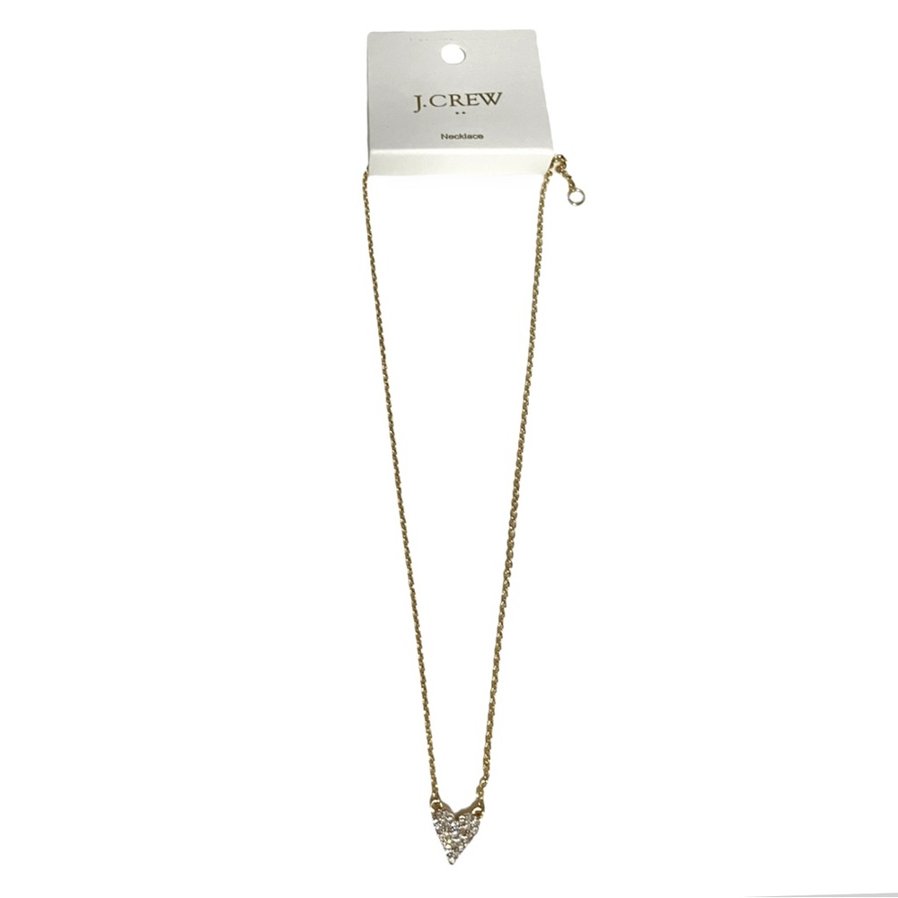 J. CREW Pave Heart Necklace Crystal CZ Heart Gold Plated Chain 16” 2” Extender - Picture 2 of 7